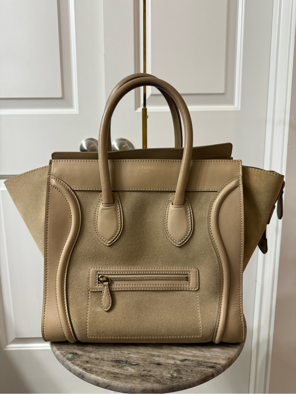 Celine Tan Suede & Leather Tote